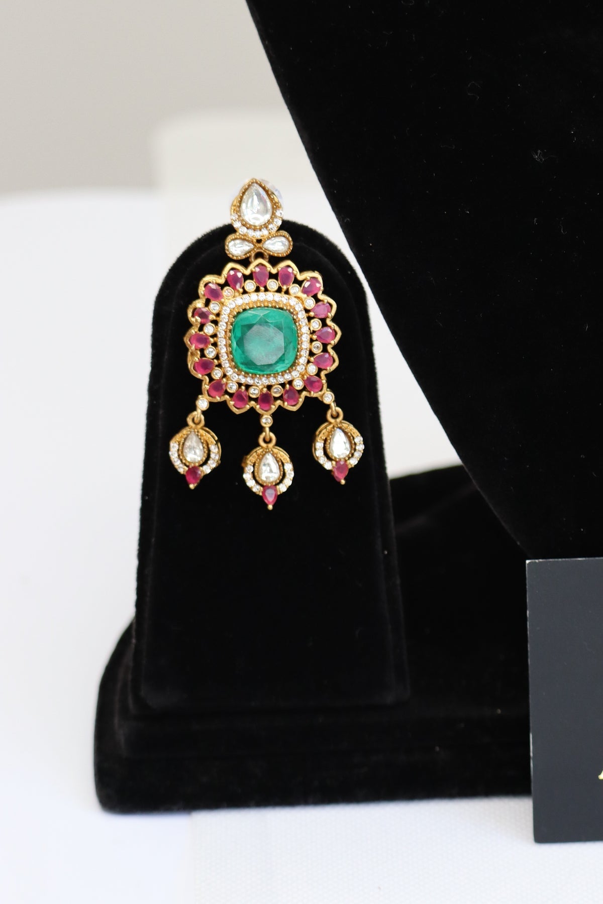 Emerald & Ruby Gemstone Kundan Gold Choker Necklace Set