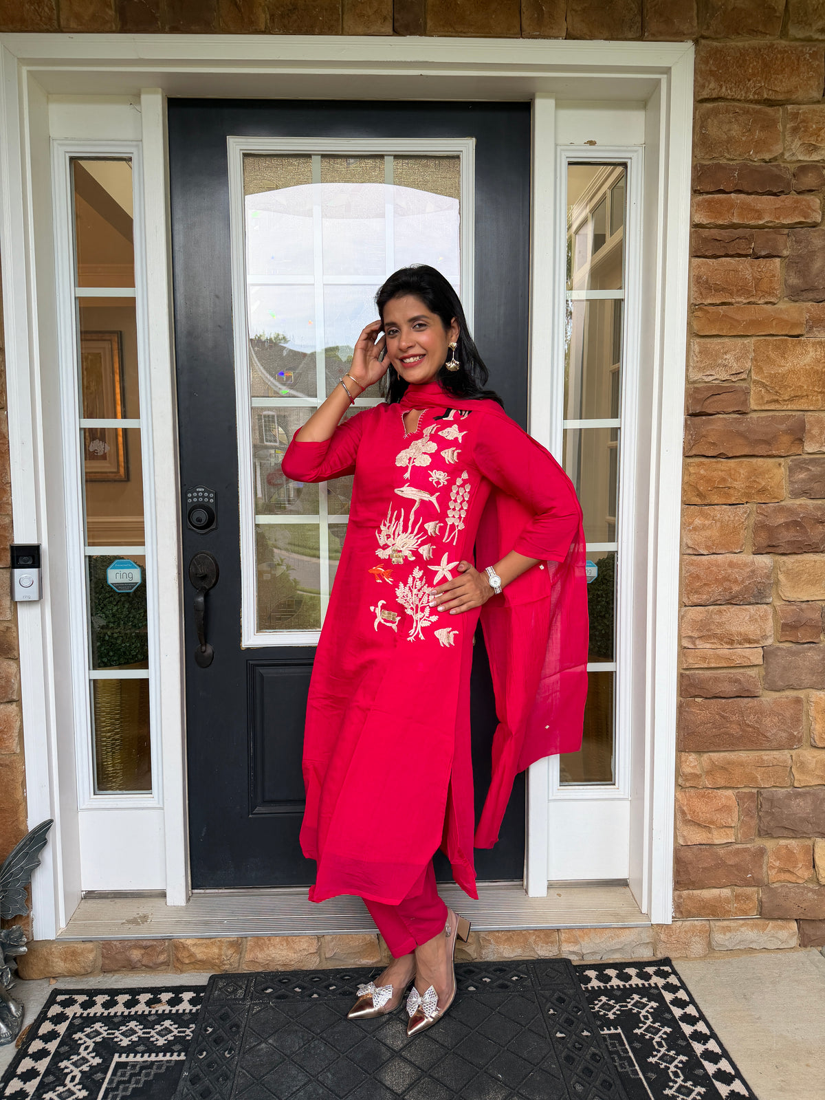 Embroidered Floral Straight Kurta Set
