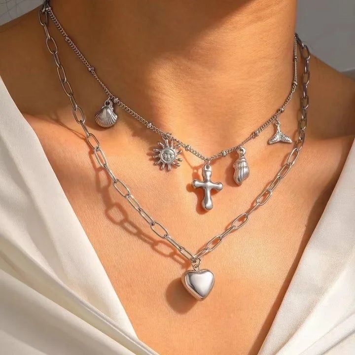 Celestial Heart Layered Chain Necklace Set
