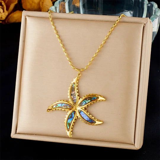 Gold Opal Starfish Pendant Necklace