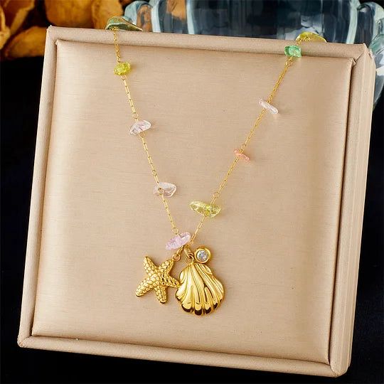 Gold Starfish & Seashell Charm Necklace