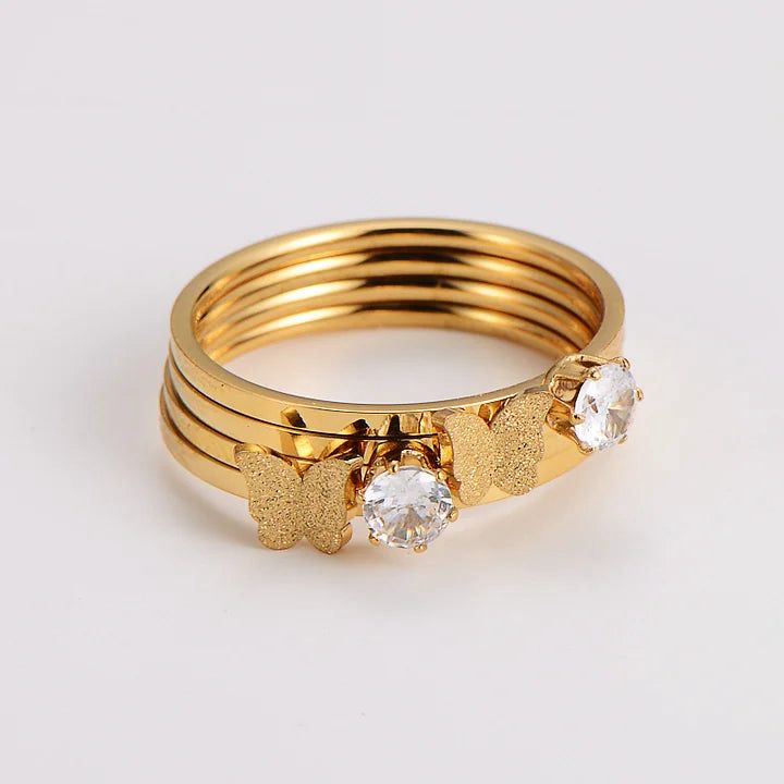 Butterfly & Cubic Zirconia Multi-Layer Stacking Ring Set