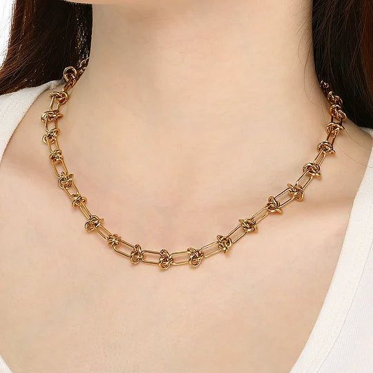 Gold Tone Knot Link Chain Necklace