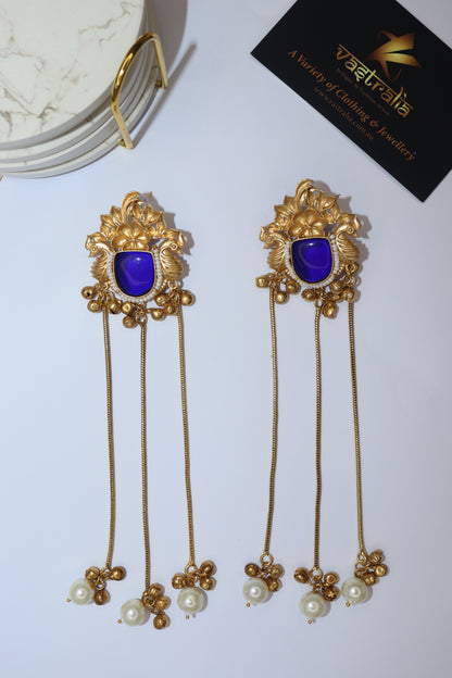 Mayura Peacock Floral Cabochon Pearl Ghungroo Dangler Earrings