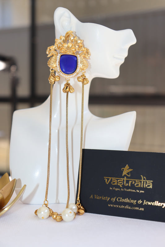 Mayura Peacock Floral Cabochon Pearl Ghungroo Dangler Earrings