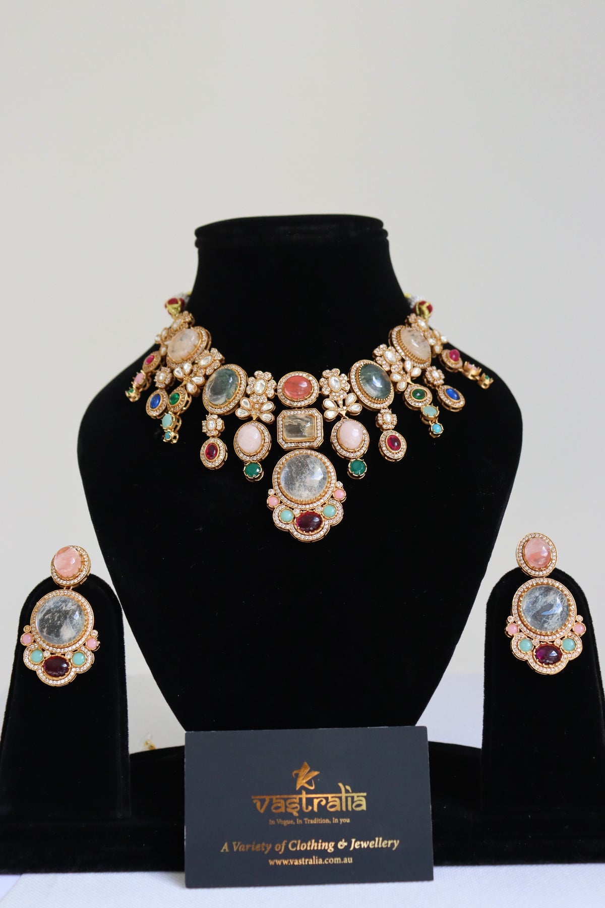 Multi-Gemstone Micro-Pave Statement Choker Necklace Set