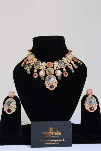 Multi-Gemstone Micro-Pave Statement Choker Necklace Set