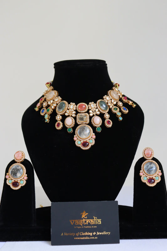 Multi-Gemstone Micro-Pave Statement Choker Necklace Set