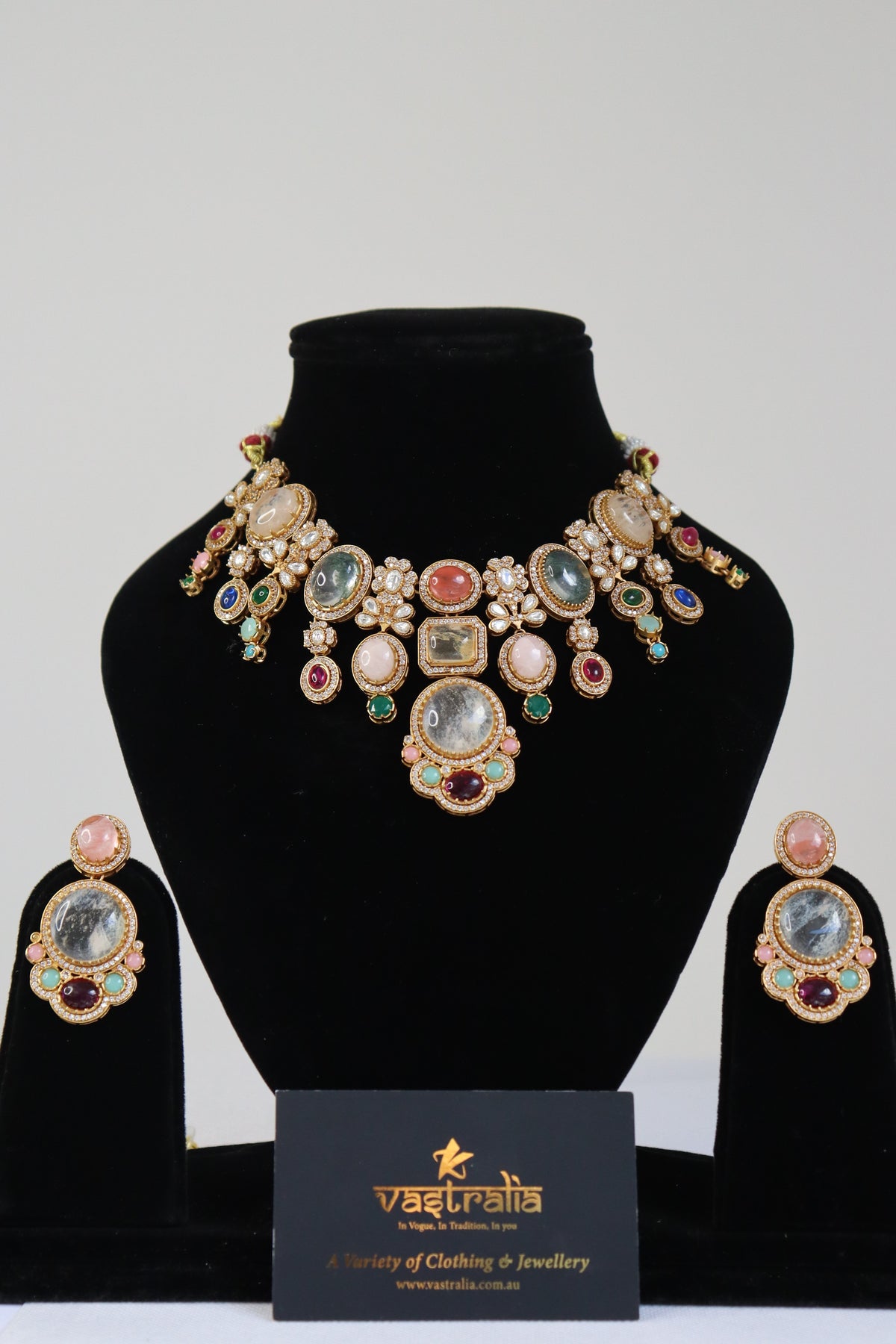 Multi-Gemstone Micro-Pave Statement Choker Necklace Set
