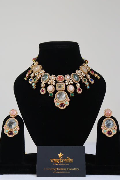 Multi-Gemstone Micro-Pave Statement Choker Necklace Set