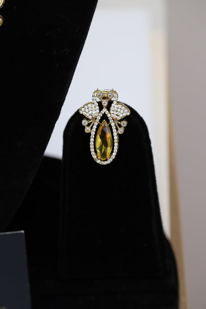 Kundan & Citrine Yellow Stone Peacock Hasli Necklace Set