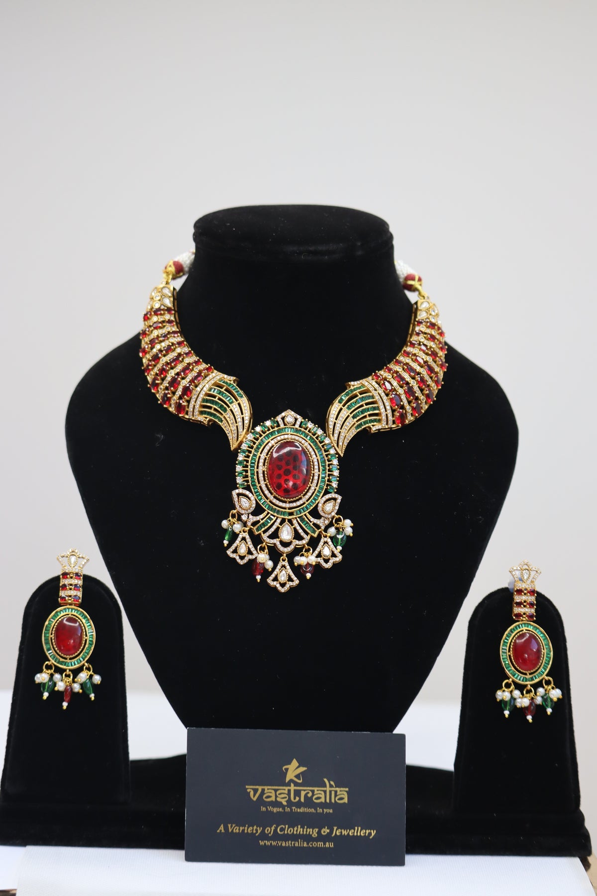Royal Gemstone & CZ Studded Statement Necklace Set