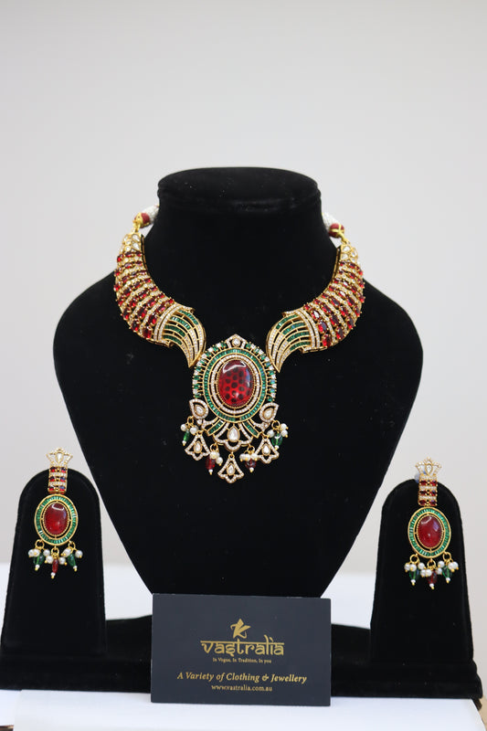 Royal Gemstone & CZ Studded Statement Necklace Set