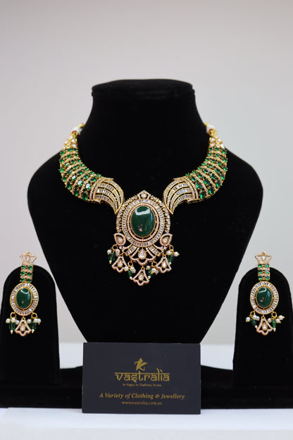 Royal Gemstone & CZ Studded Statement Necklace Set