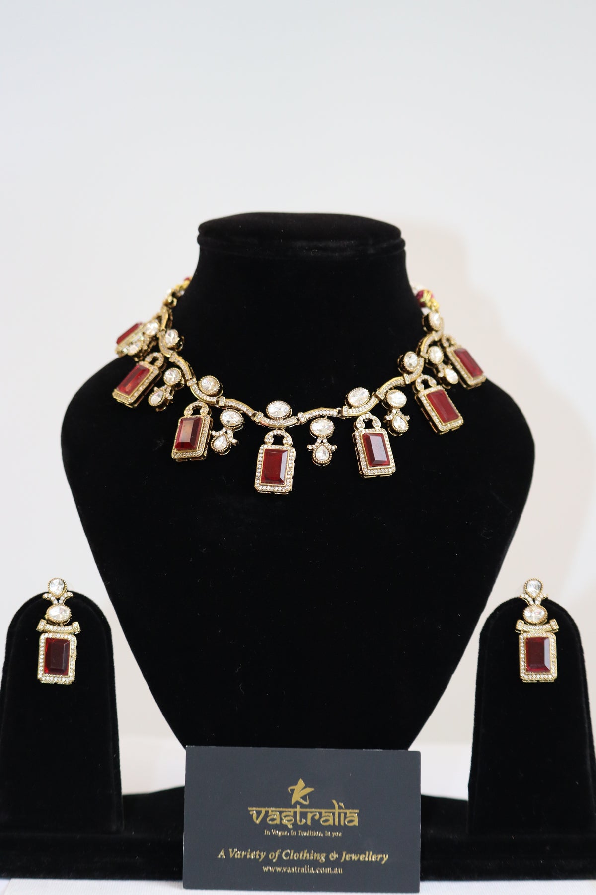 Ruby Red Emerald-Cut Gemstone & Kundan Choker Necklace Set