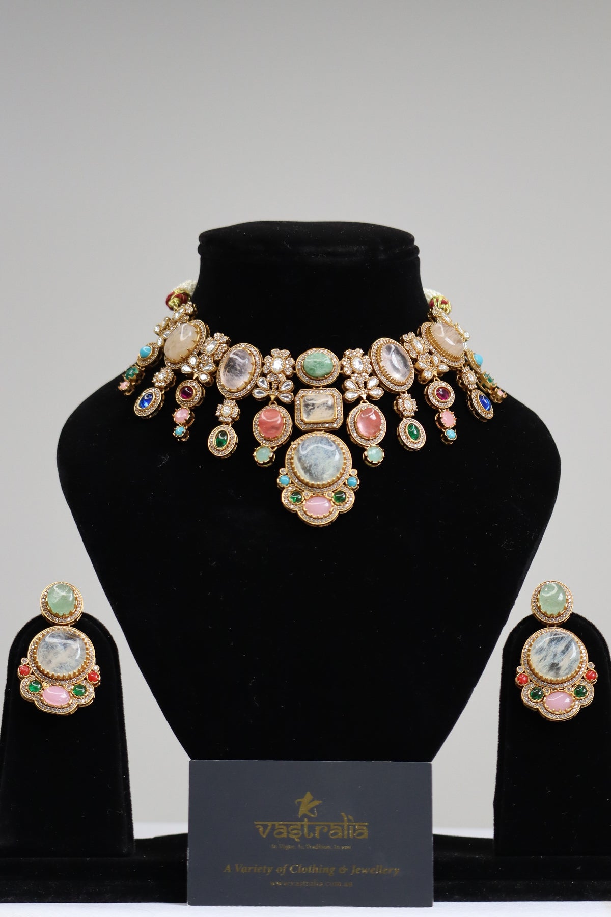 Multi-Gemstone Micro-Pave Statement Choker Necklace Set