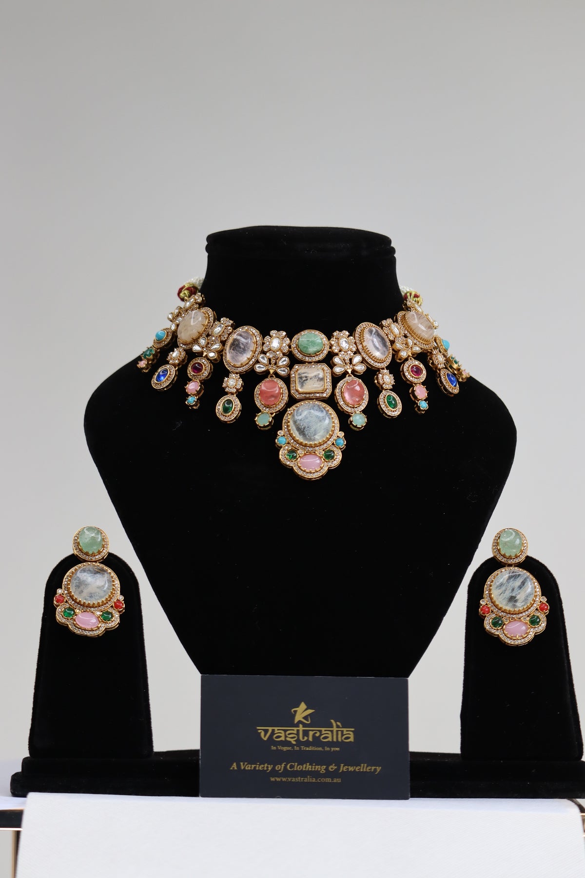 Multi-Gemstone Micro-Pave Statement Choker Necklace Set