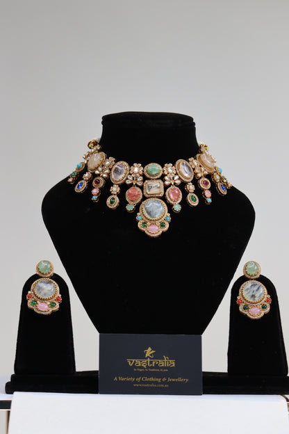 Multi-Gemstone Micro-Pave Statement Choker Necklace Set