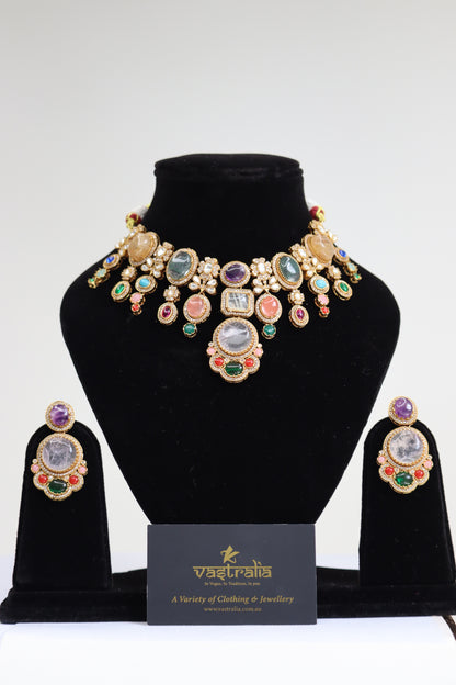 Multi-Gemstone Micro-Pave Statement Choker Necklace Set
