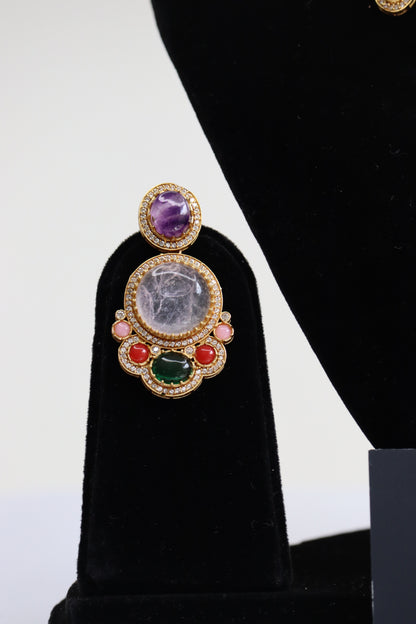 Multi-Gemstone Micro-Pave Statement Choker Necklace Set