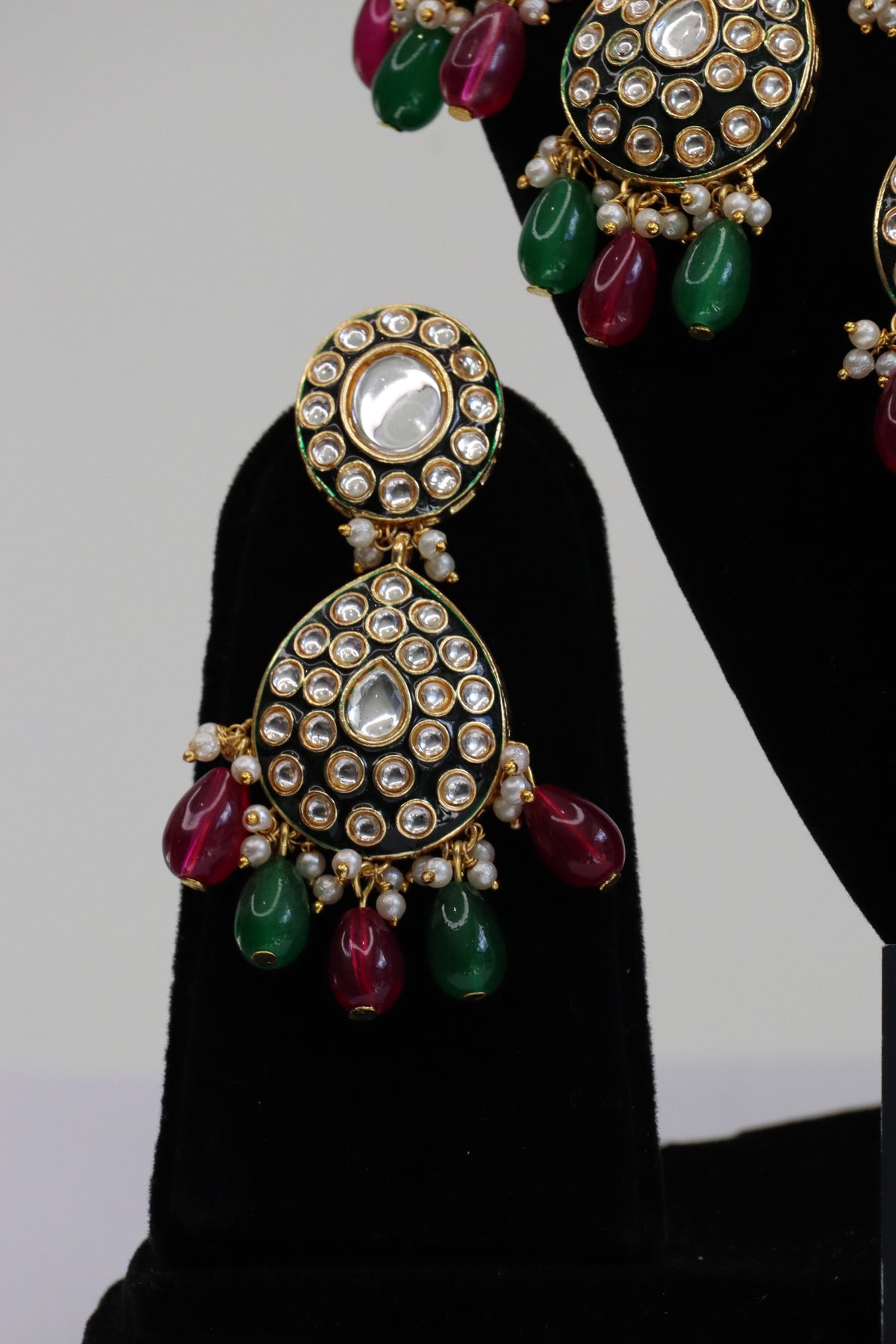 Royal Green Enamel Kundan Statement Choker Necklace Set with Maang Tikka & Drops