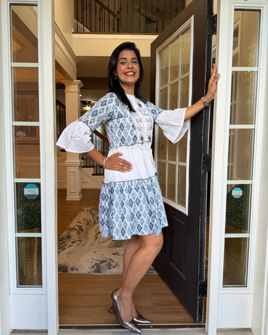 Ikat Printed Tiered Ethnic Dress