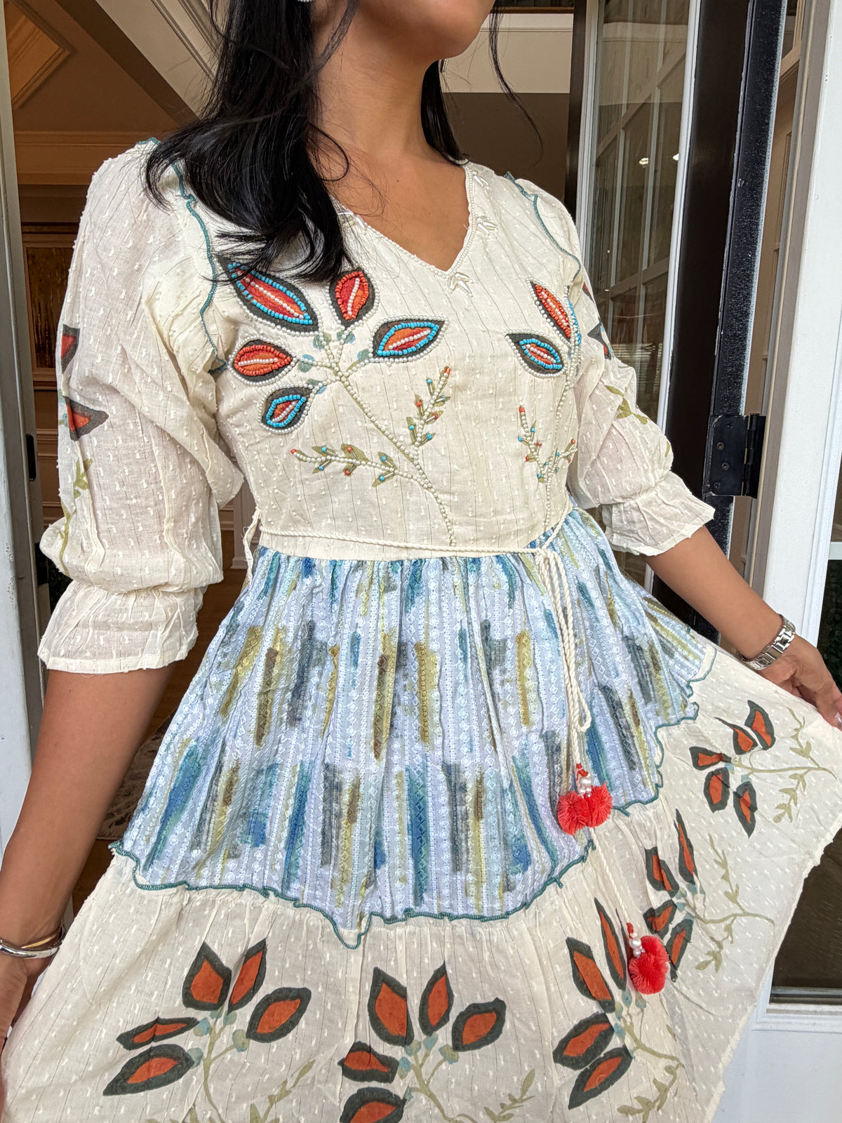 Embroidered Floral Tiered Dress