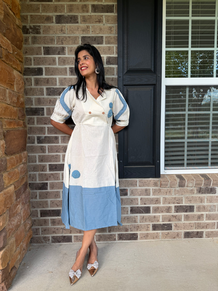 Colourblock Applique Cotton Ethnic Dress