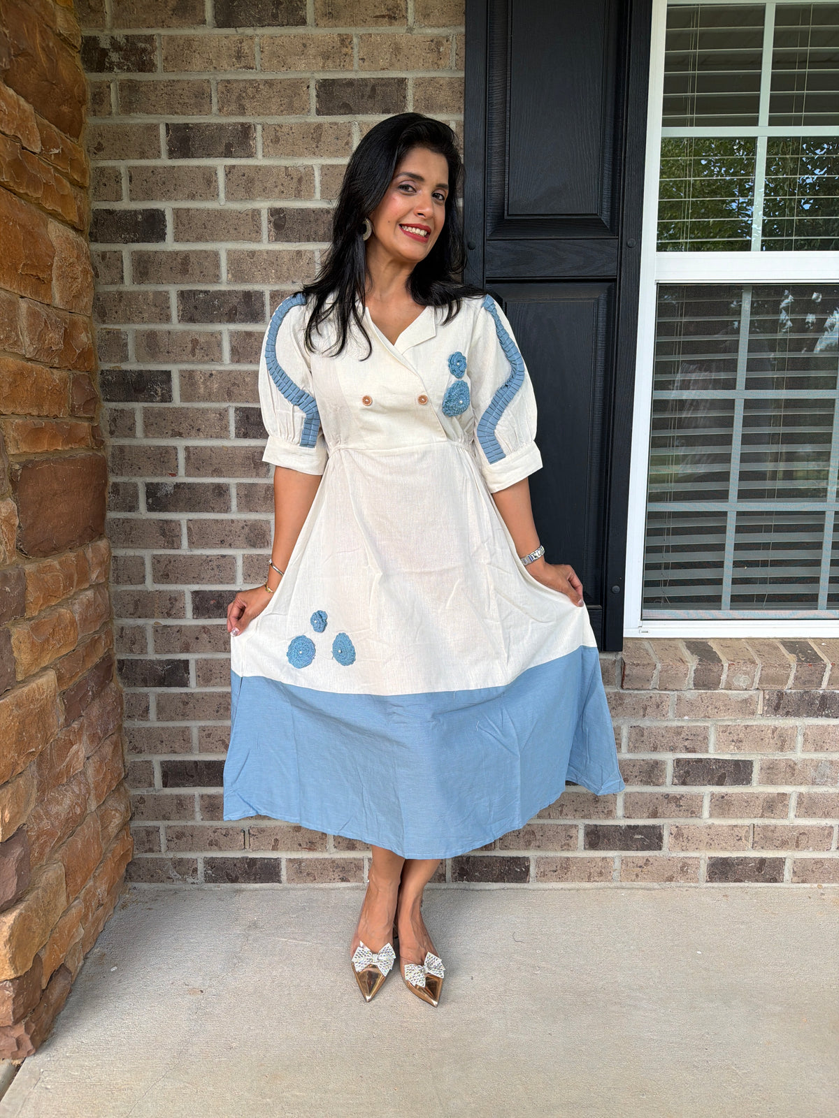 Colourblock Applique Cotton Ethnic Dress