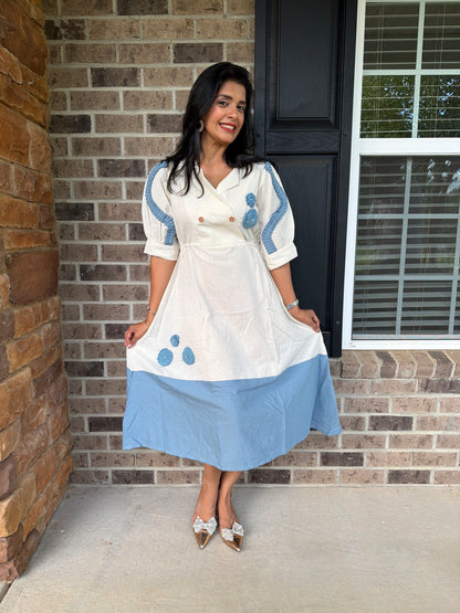 Colourblock Applique Cotton Ethnic Dress