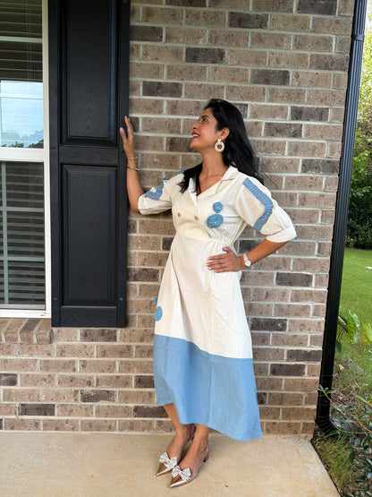 Colourblock Applique Cotton Ethnic Dress