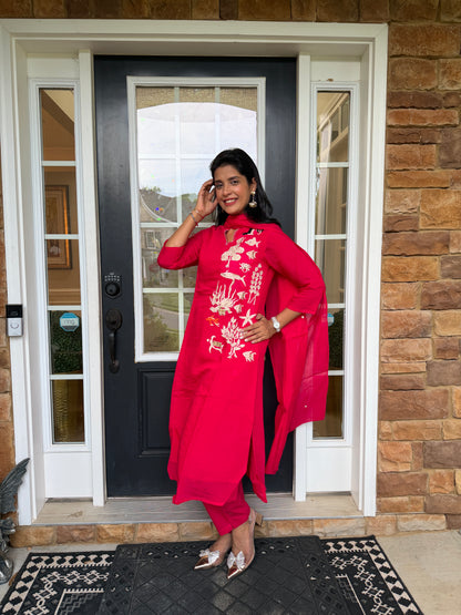 Embroidered Floral Straight Kurta Set