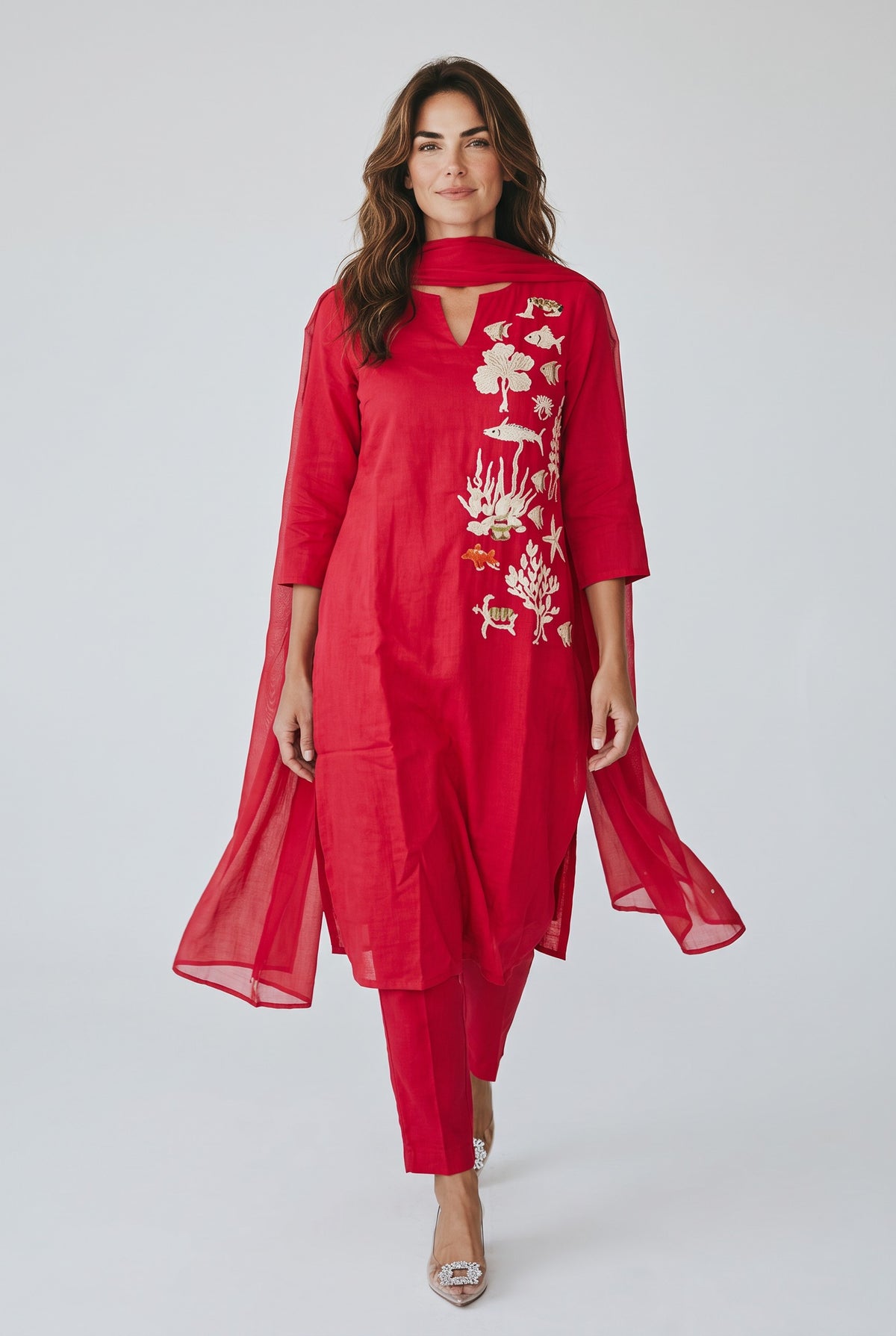 Embroidered Floral Straight Kurta Set
