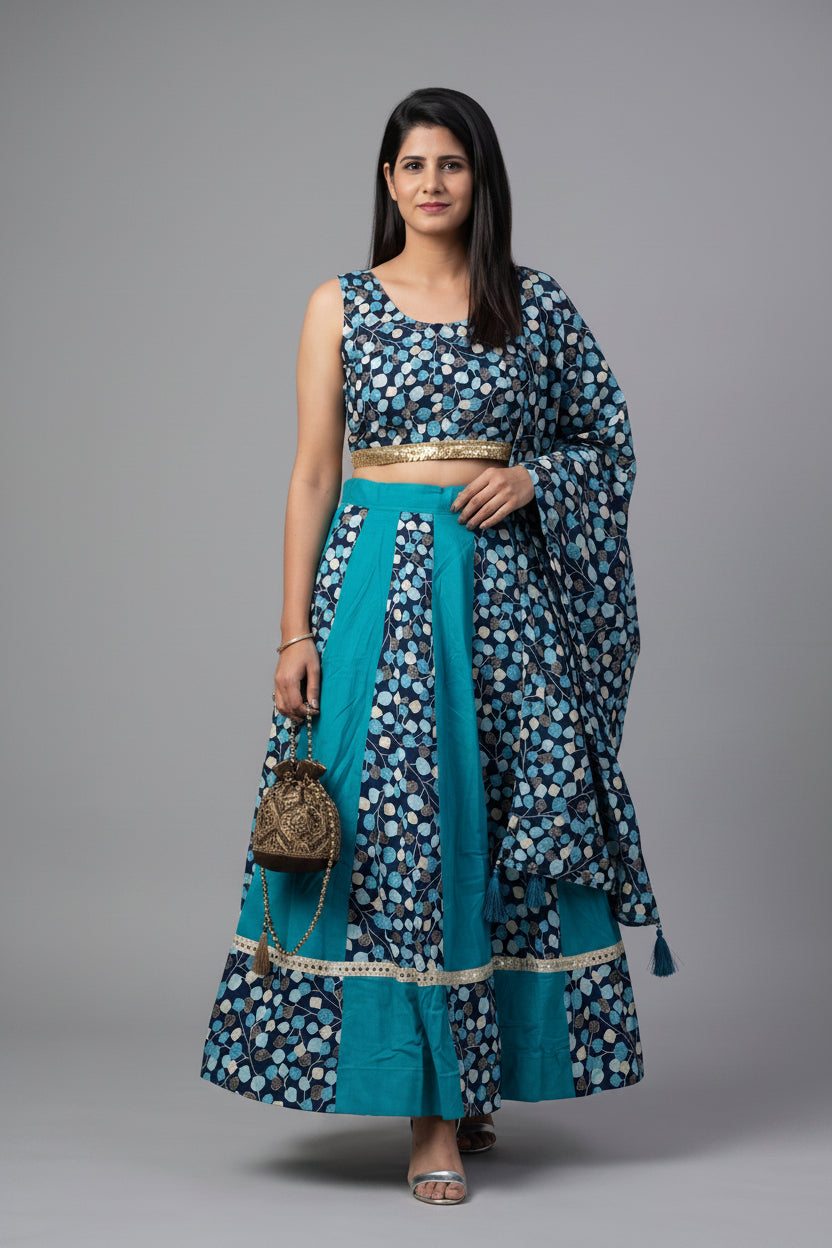 Leaf Printed Panelled Navratri Lehenga Choli