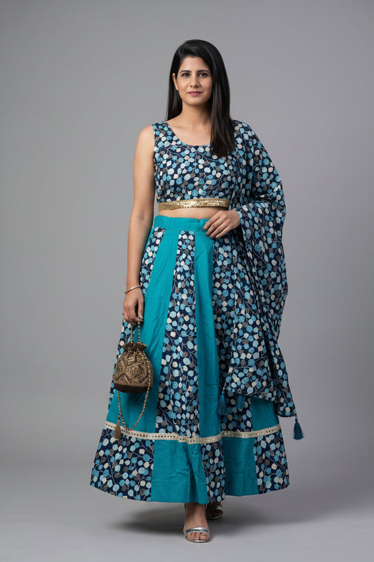 Leaf Printed Panelled Navratri Lehenga Choli