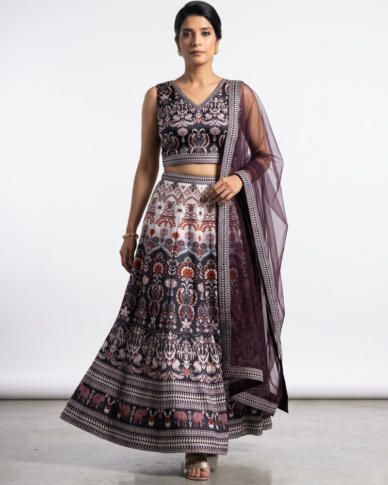Elephant Printed Mirror Work Navratri Lehenga Choli