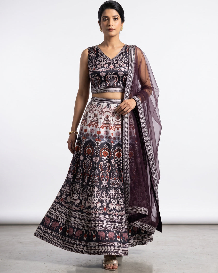 Elephant Printed Mirror Work Navratri Lehenga Choli
