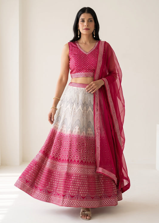 Ombre Printed Mirror Work Navratri Lehenga Choli