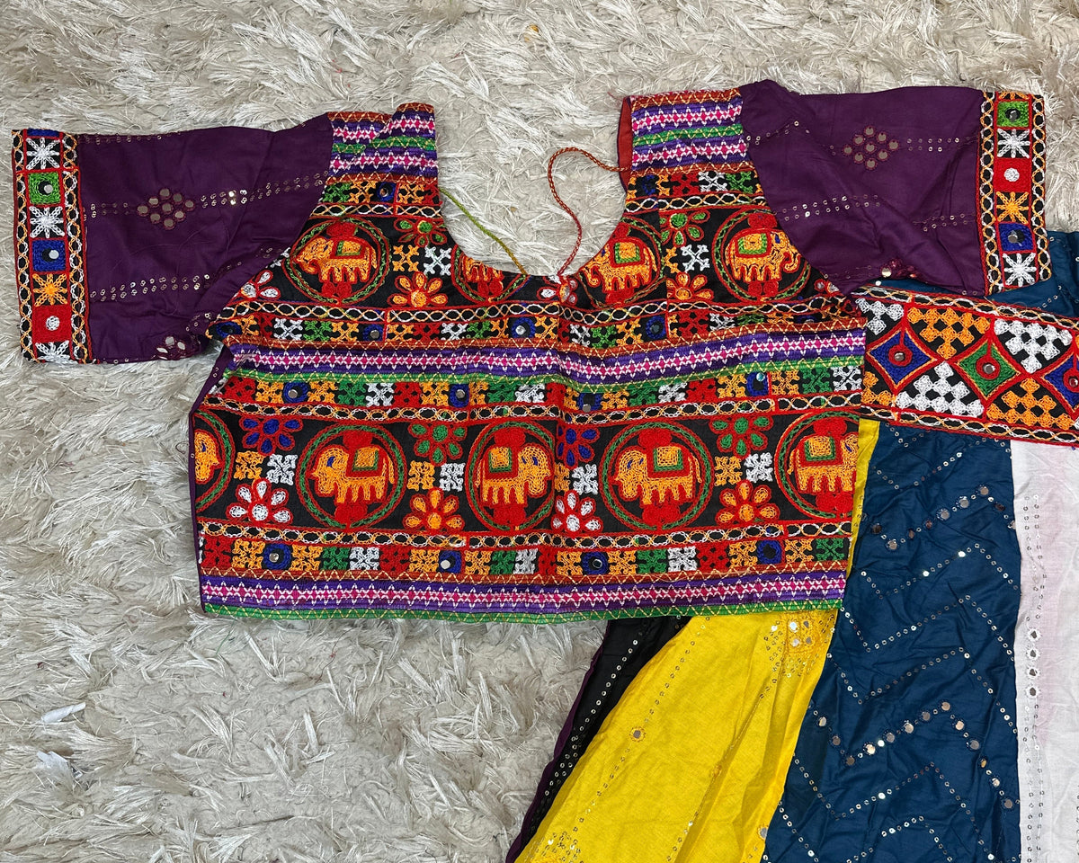 Multicolour Panelled Embroidered Elephant Navratri Lehenga Choli