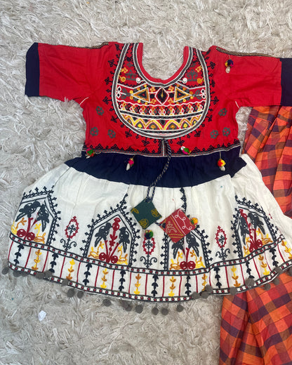Multicolour Embroidered Peplum Tunic Kediyu with Checked Dhoti Pants Set