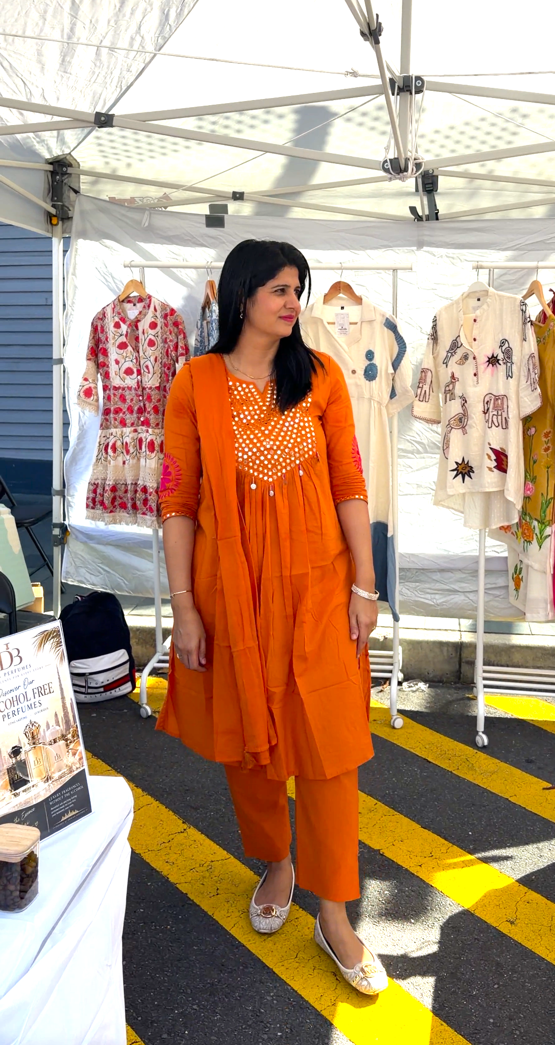 Rust Orange Mirror Embroidered Cotton Kurta Pant Set with Dupatta