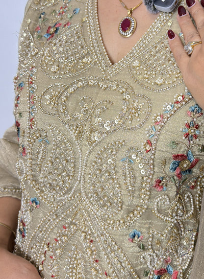 Shimmer in Gold – Hand-Embroidered Tissue Silk Plazo Set