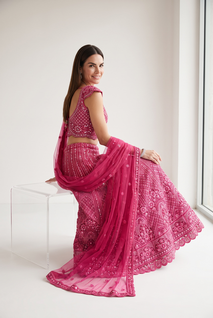 Rani Pink Georgette Heavy Chikankari & Sequined Designer Lehenga Set