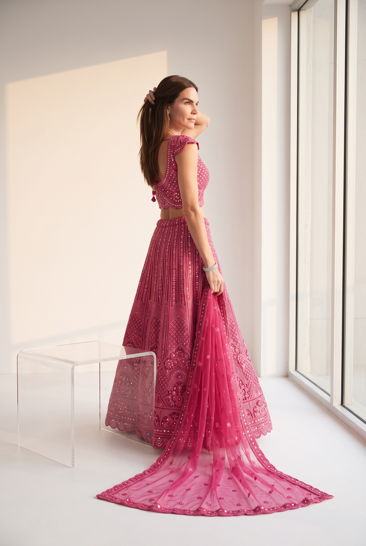 Rani Pink Georgette Heavy Chikankari & Sequined Designer Lehenga Set