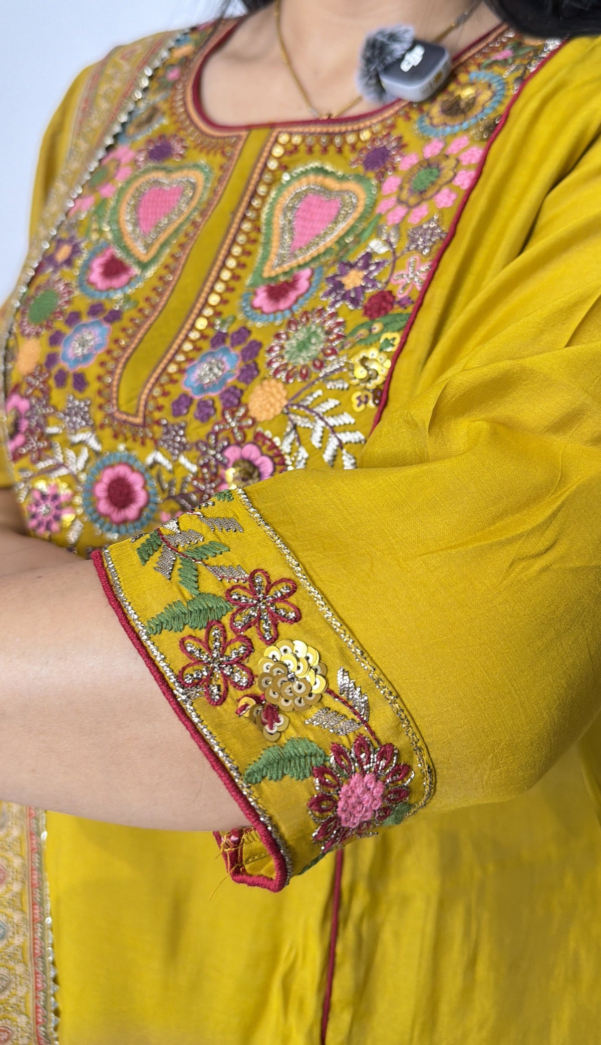 Mustard Radiance – Floral Embroidered Mul Cotton Kurta Set with Dupatta
