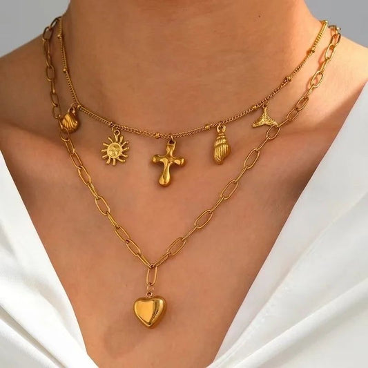 Celestial Heart Layered Chain Necklace Set
