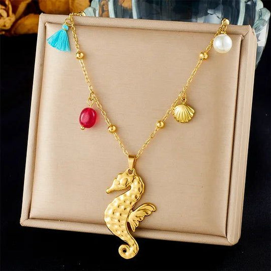Gold Seahorse Charm Necklace
