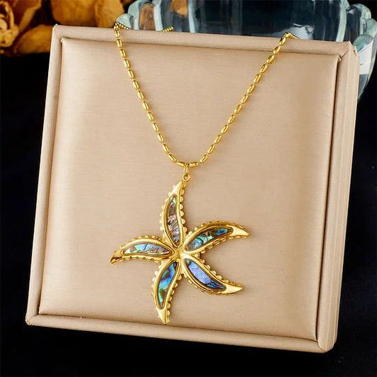 Gold Opal Starfish Pendant Necklace