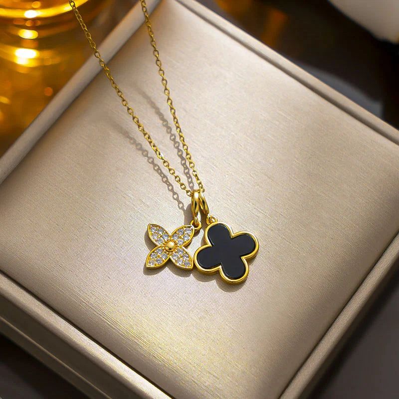 Gold Crystal Clover Charm Necklace