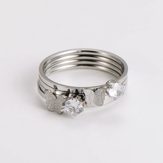Butterfly & Cubic Zirconia Multi-Layer Stacking Ring Set